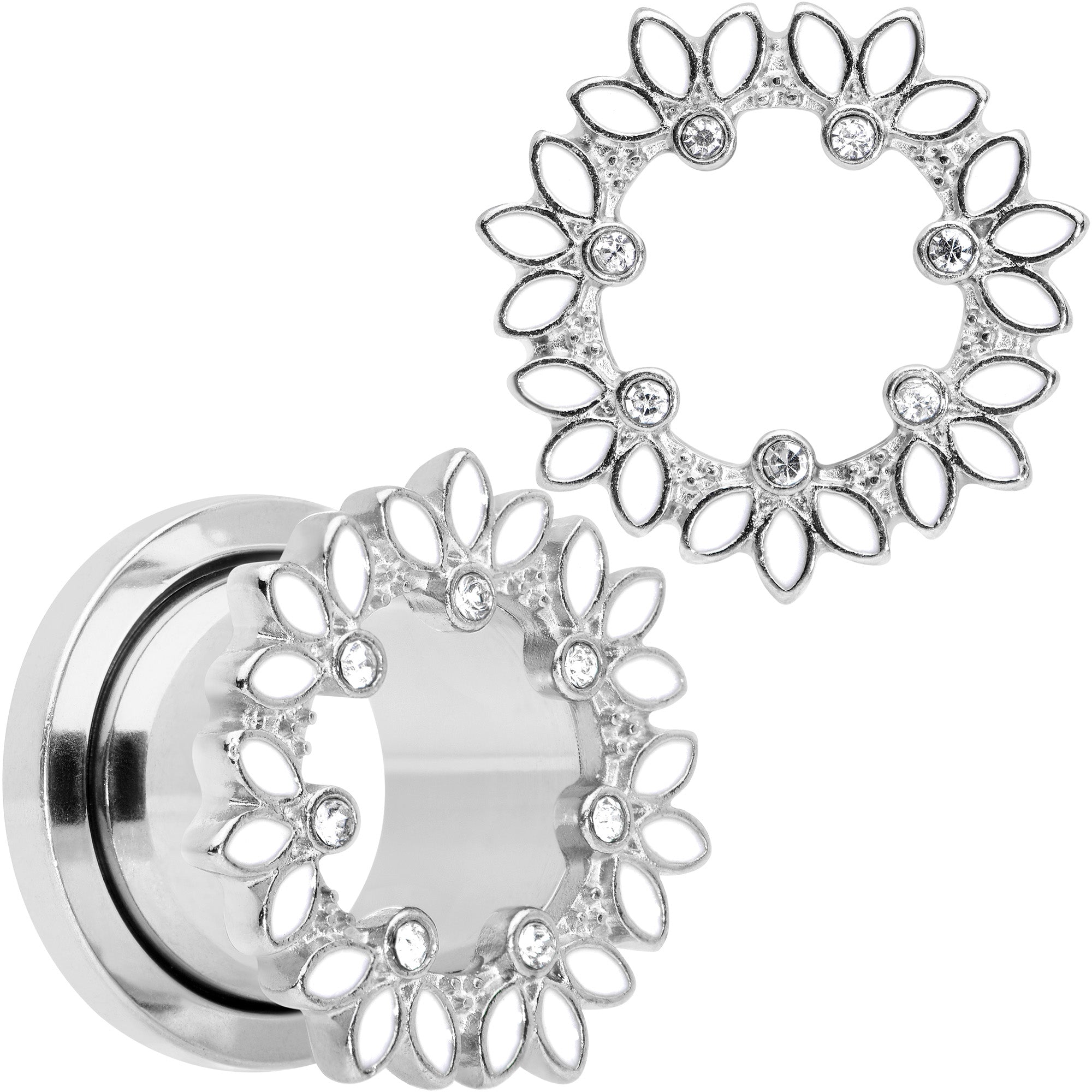 BodyCandy Clear Gem White Leaves Screw Fit Tunnel Plug Set — packaging