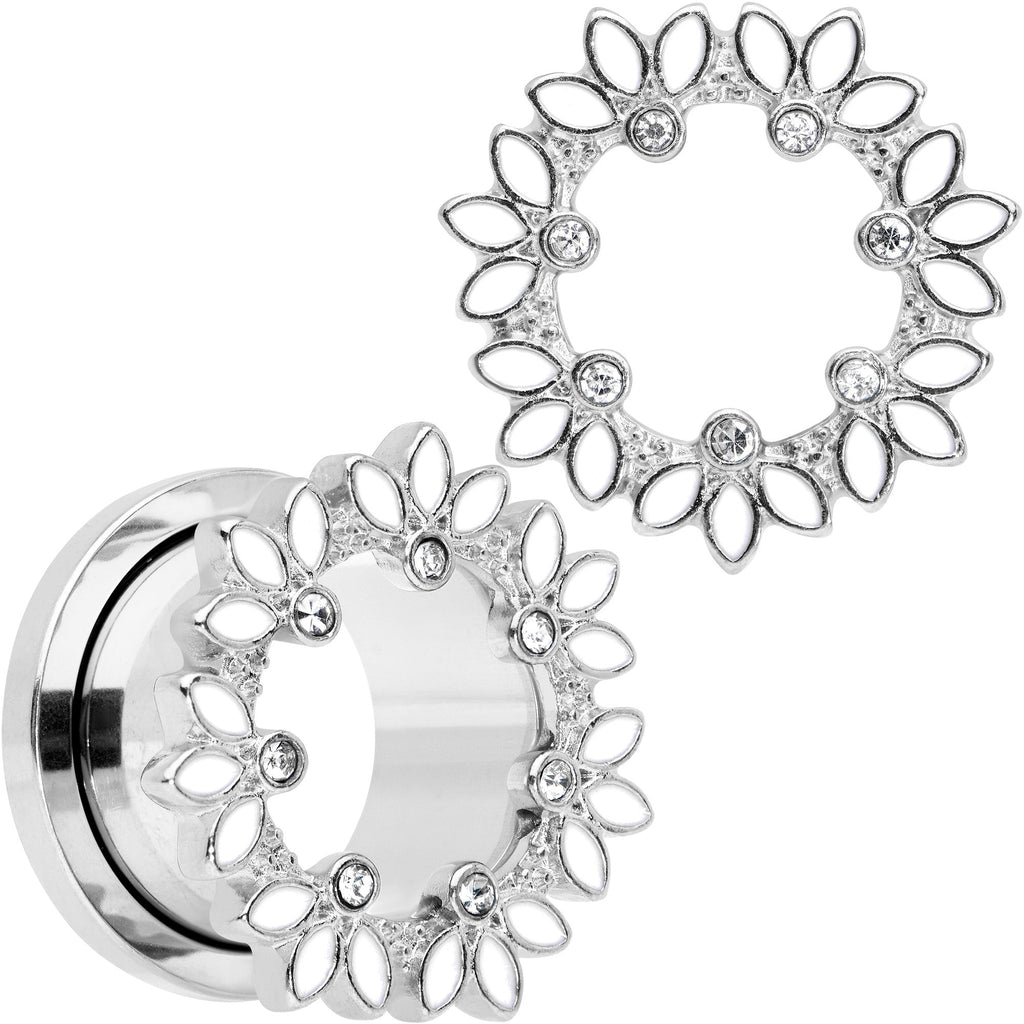BodyCandy Clear Gem White Leaves Screw Fit Tunnel Plug Set — comparison shot