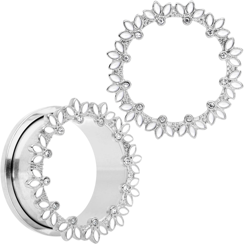 BodyCandy Clear Gem White Leaves Screw Fit Tunnel Plug Set — lifestyle context