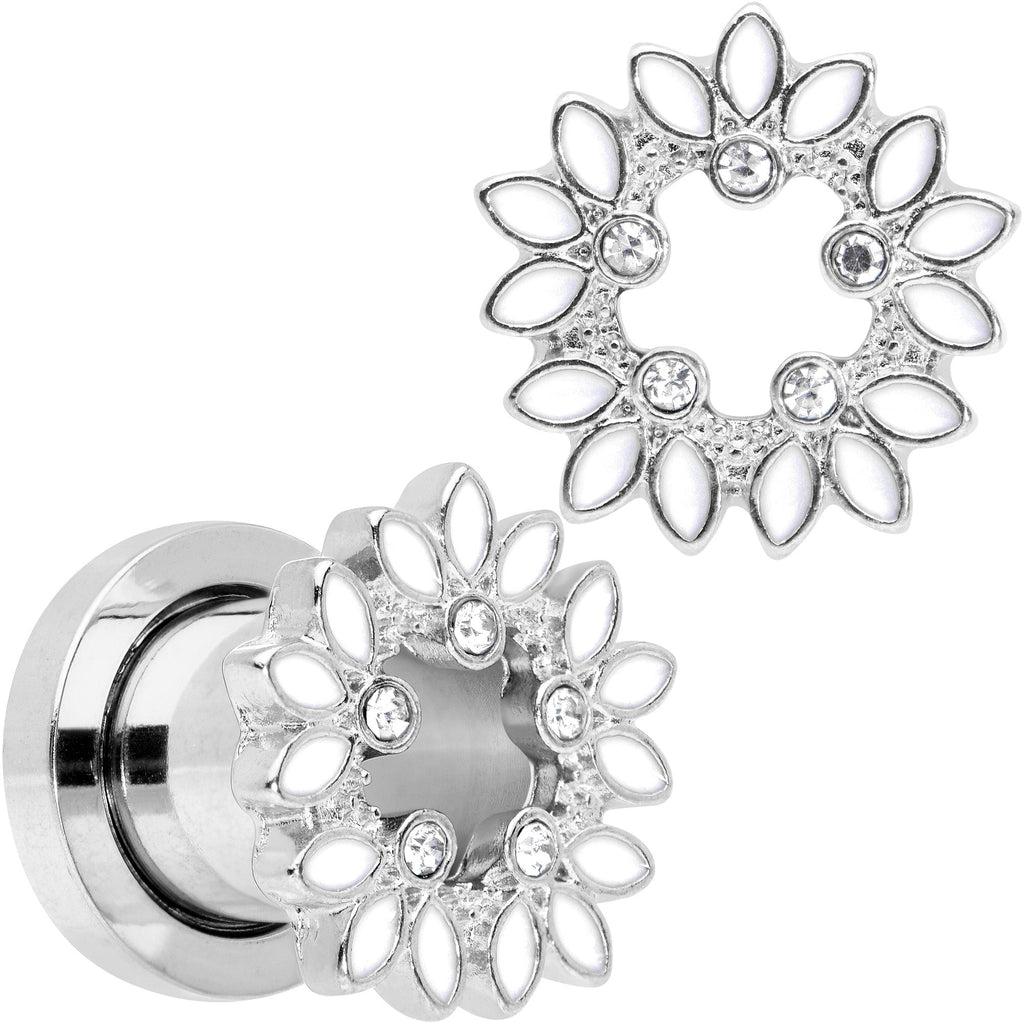 BodyCandy Clear Gem White Leaves Screw Fit Tunnel Plug Set — in-use photo