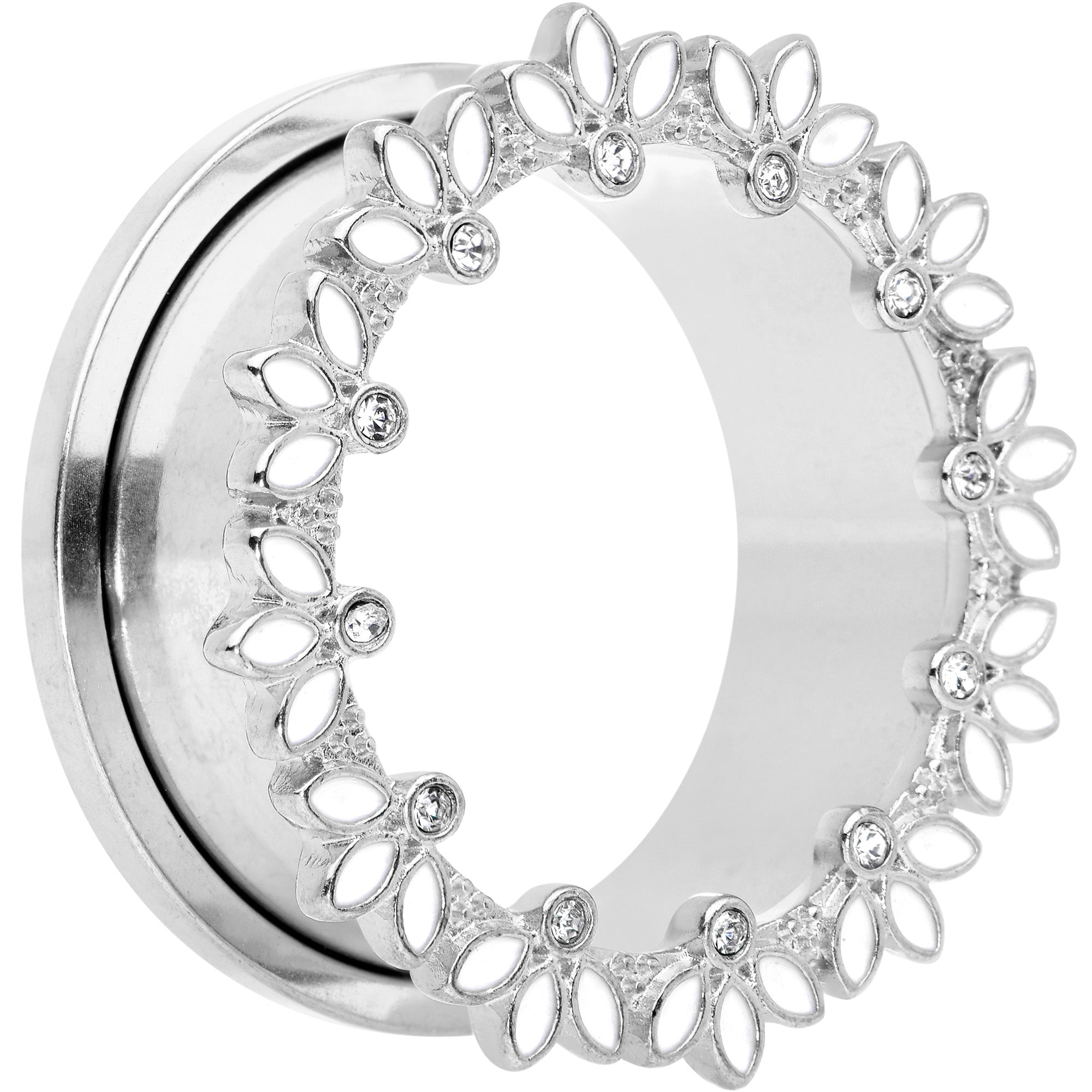 BodyCandy Clear Gem White Leaves Screw Fit Tunnel Plug Set — lifestyle context
