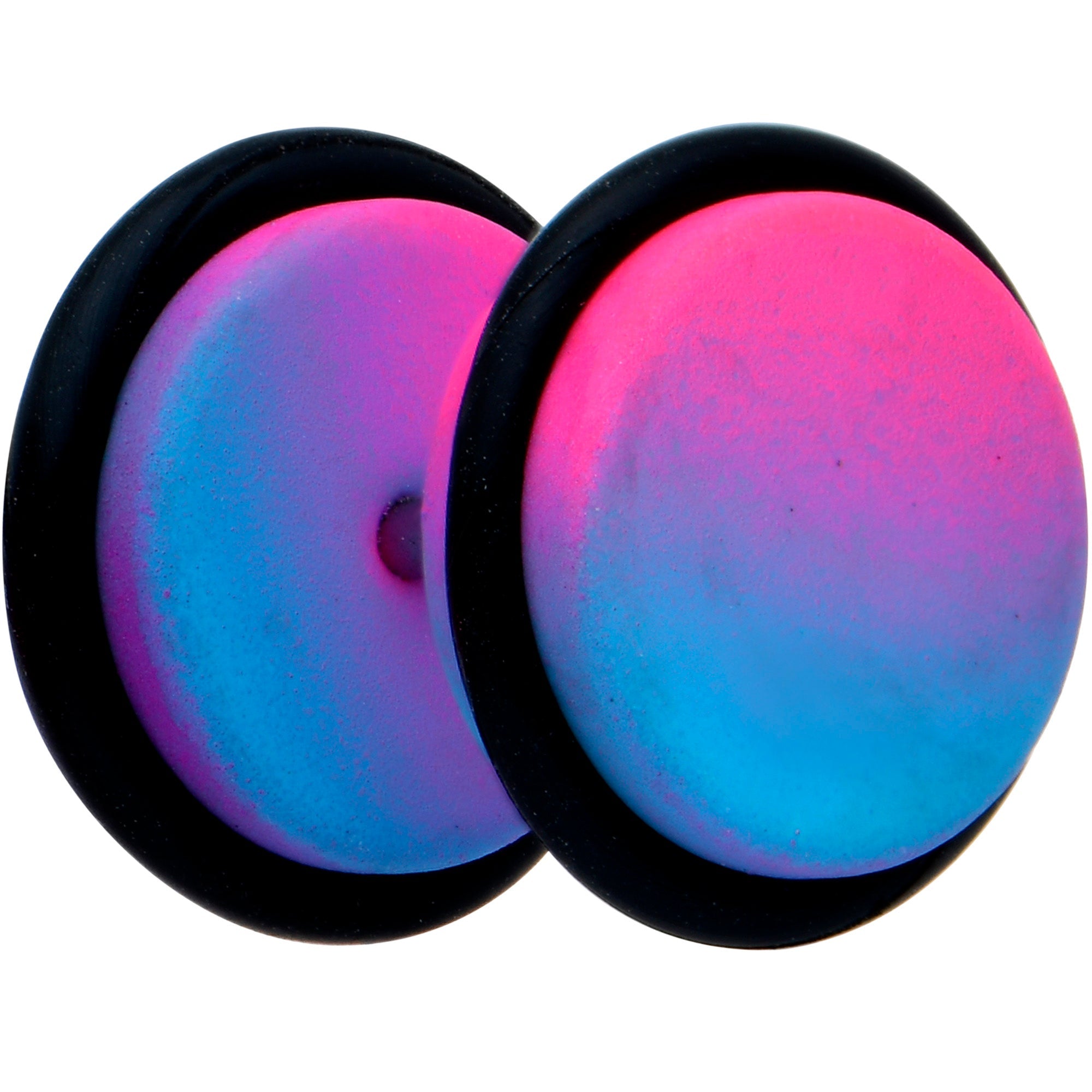 BodyCandy 16G Pink Blue Ombre Matte Cheater Plug Set — detail close-up