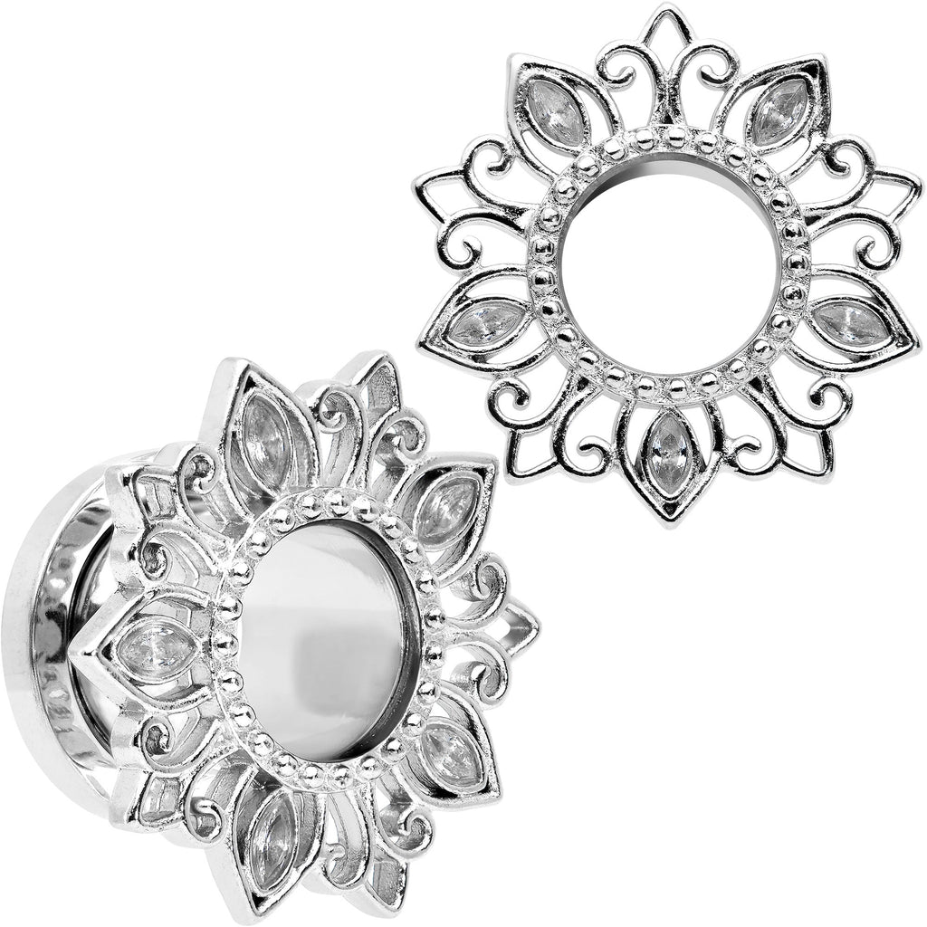 BodyCandy Clear Gem Floral Lotus Screw Fit Tunnel Plug Set — back view