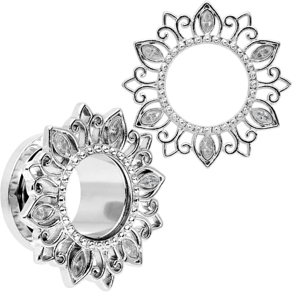 BodyCandy Clear Gem Floral Lotus Screw Fit Tunnel Plug Set — color detail