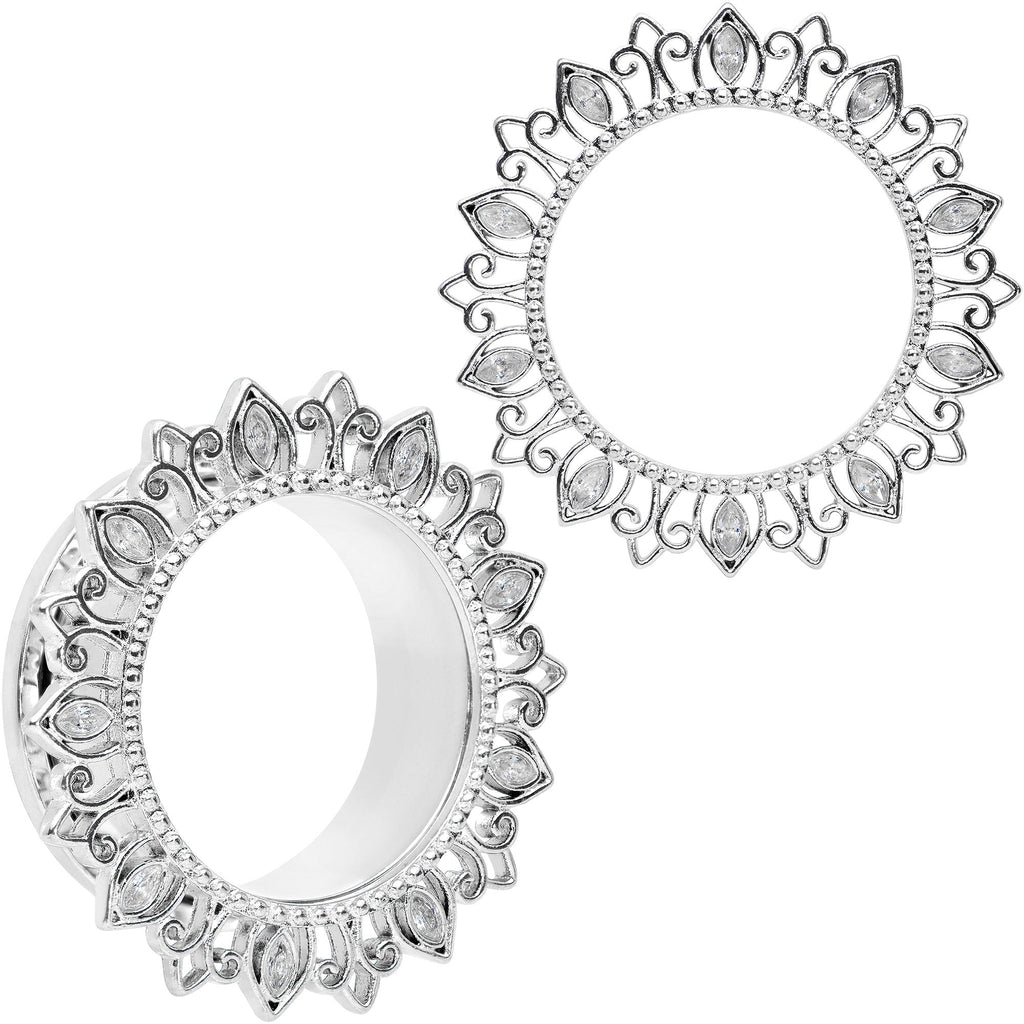 BodyCandy Clear Gem Floral Lotus Screw Fit Tunnel Plug Set — main product shot
