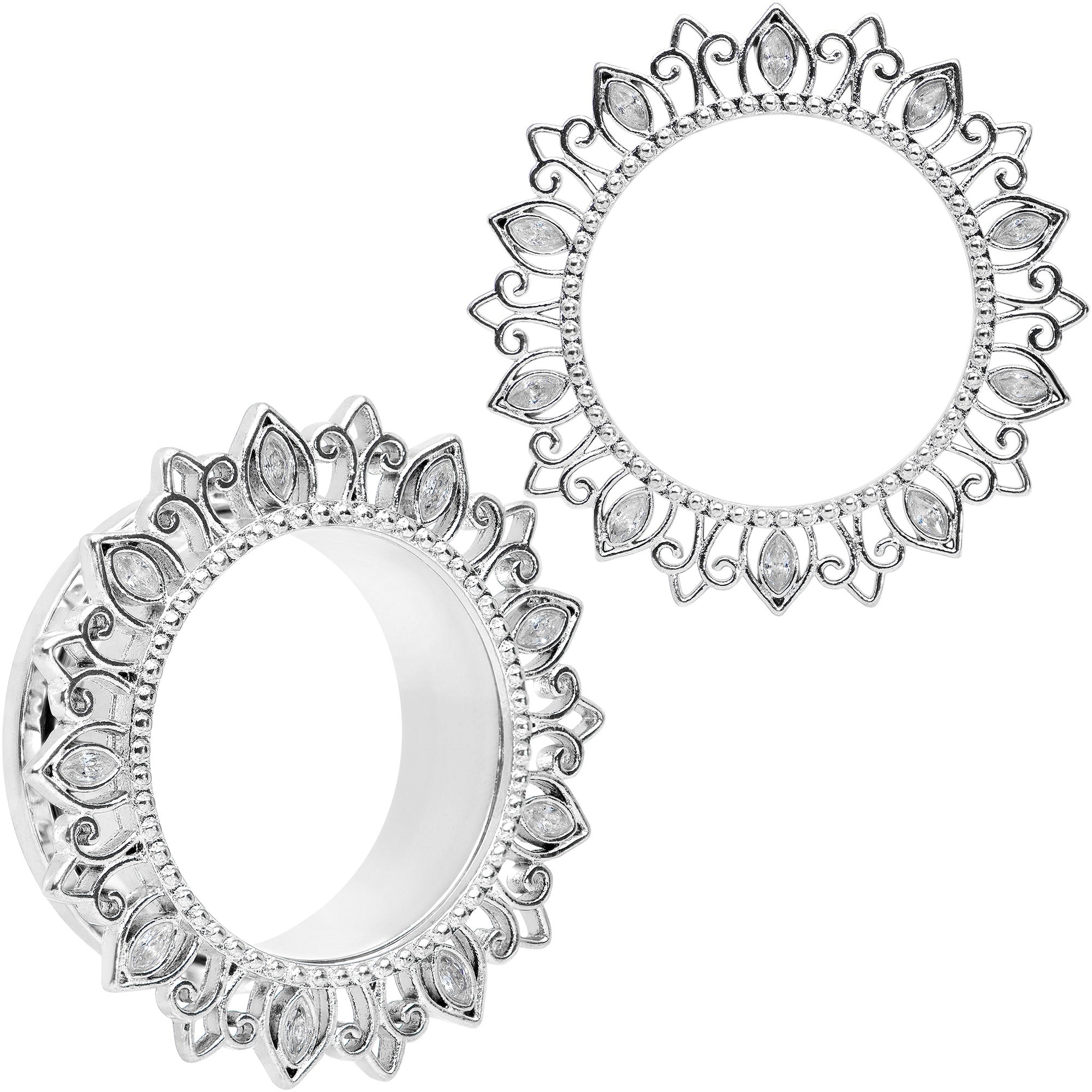 BodyCandy Clear Gem Floral Lotus Screw Fit Tunnel Plug Set — main product shot