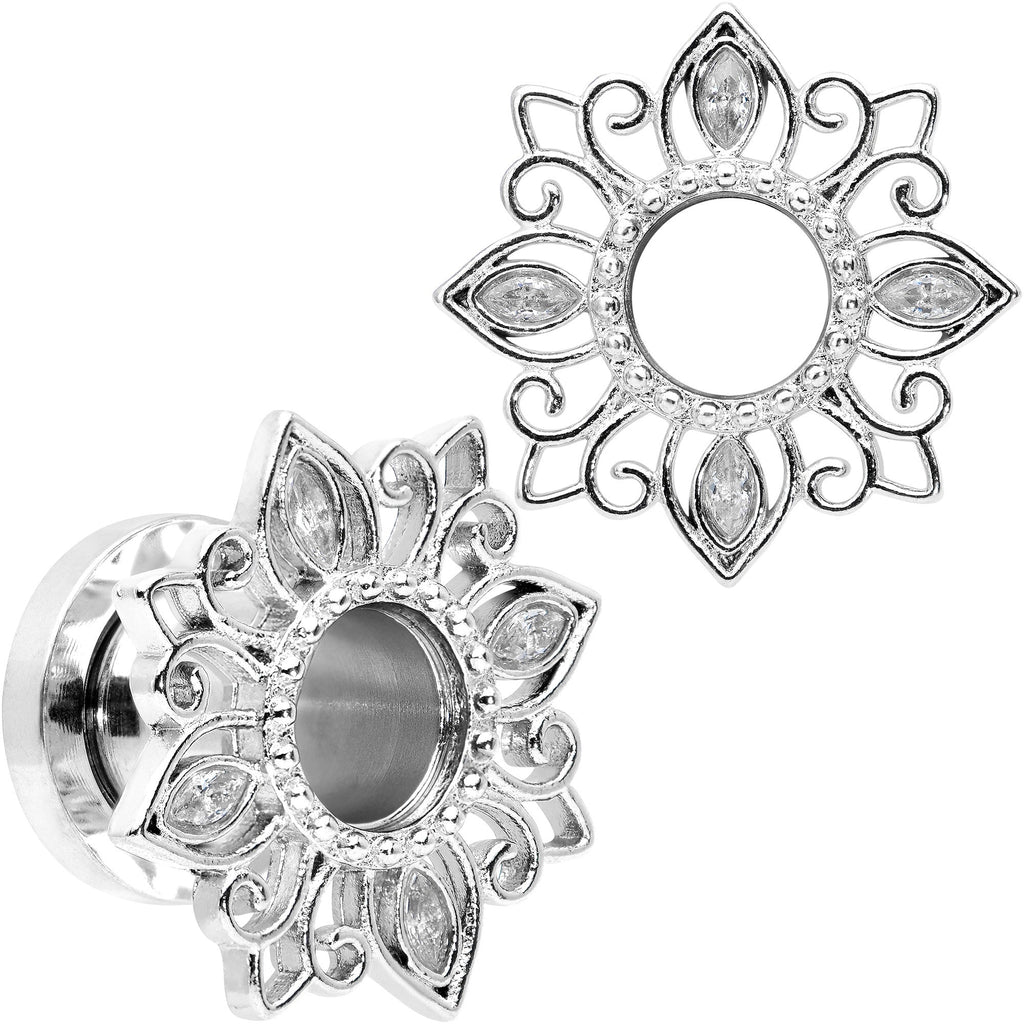 BodyCandy Clear Gem Floral Lotus Screw Fit Tunnel Plug Set — alternative angle