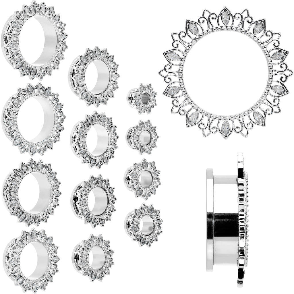 BodyCandy Clear Gem Floral Lotus Screw Fit Tunnel Plug Set — main product shot