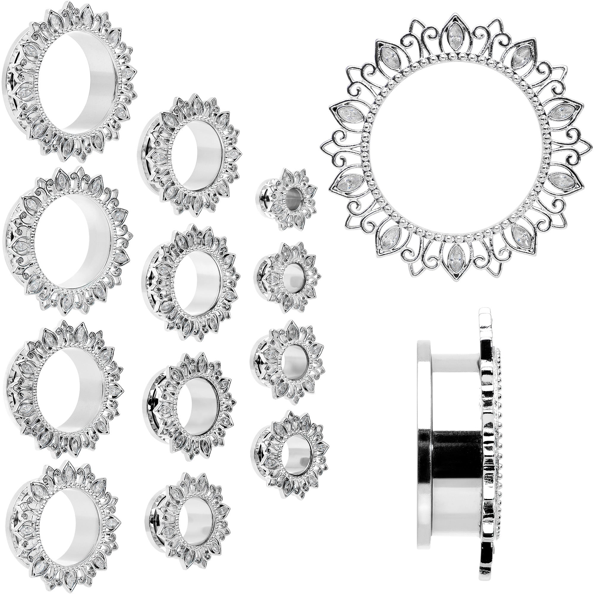 BodyCandy Clear Gem Floral Lotus Screw Fit Tunnel Plug Set — main product shot