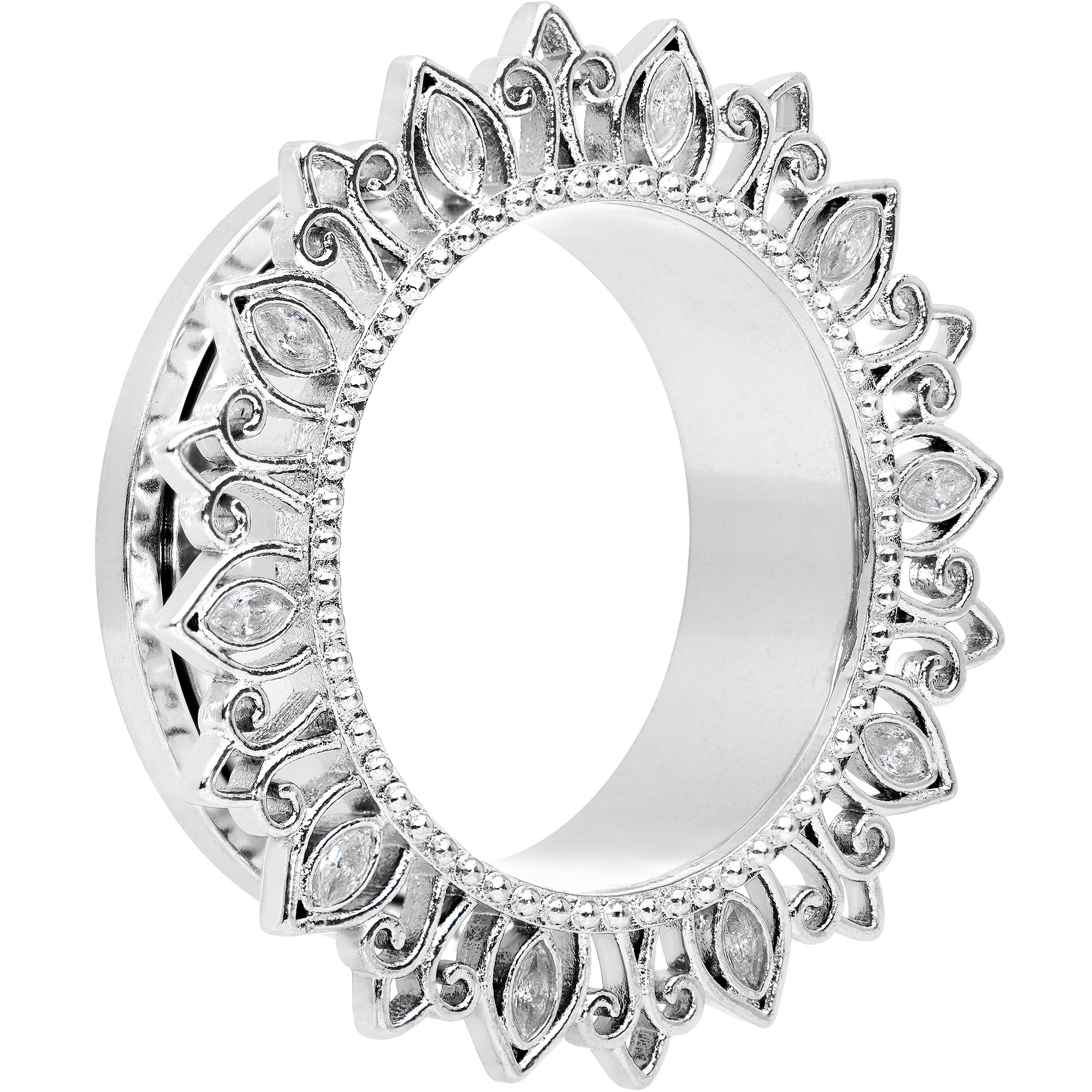 BodyCandy Clear Gem Floral Lotus Screw Fit Tunnel Plug Set — lifestyle context