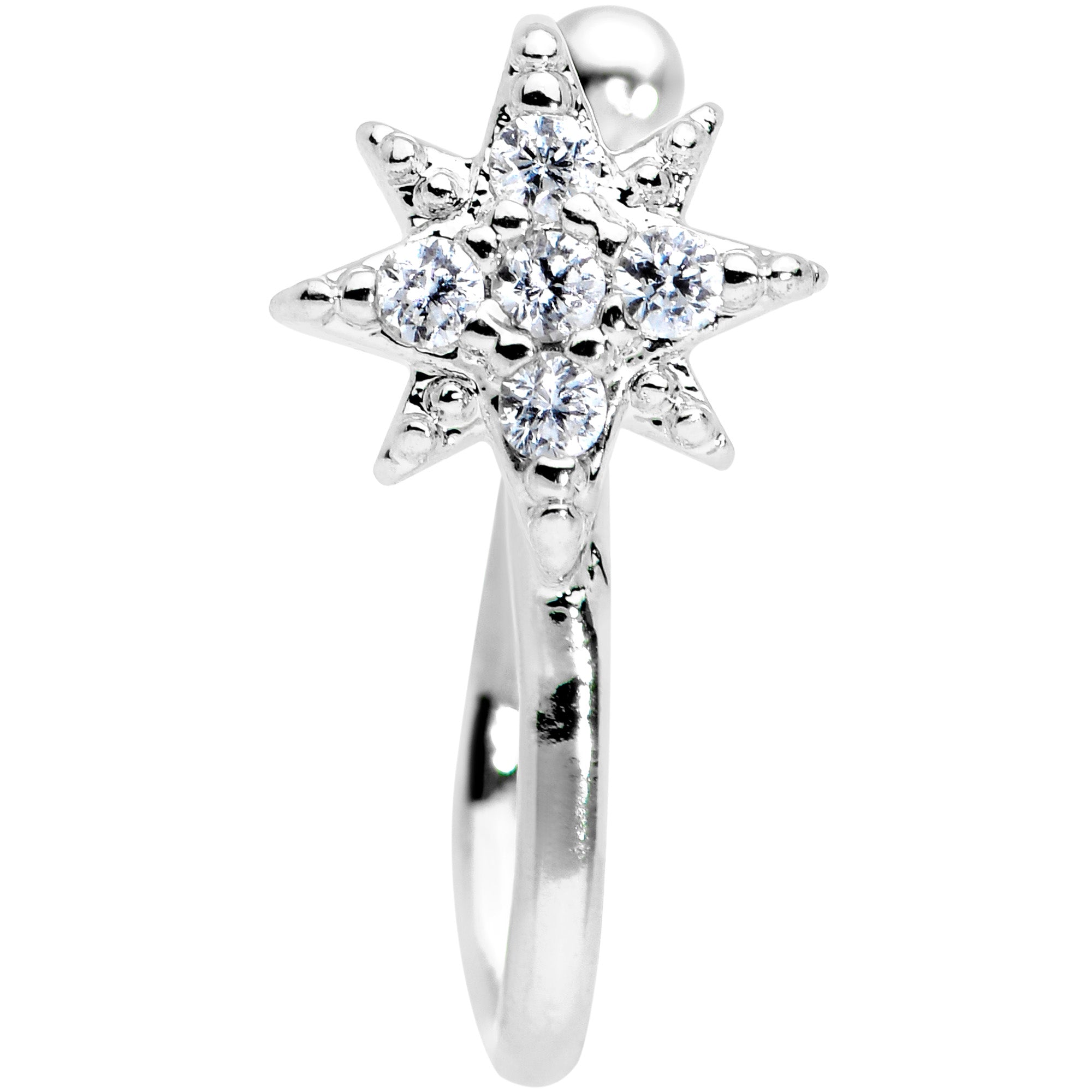 BodyCandy Clear Gem Compass Star Clip On Fake Nose Ring — detail close-up