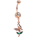 BodyCandy Clear Gem Rose Gold Tone Perching Floral Butterfly Dangle Belly Ring — main product shot