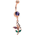BodyCandy Purple Gem Rose Gold Tone Perching Floral Butterfly Dangle Belly Ring — main product shot