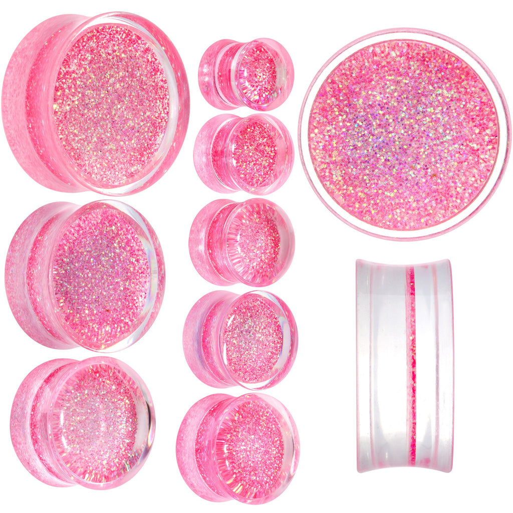 BodyCandy Clear Pink Acrylic Glitter Glam Saddle Plug Set — main product shot