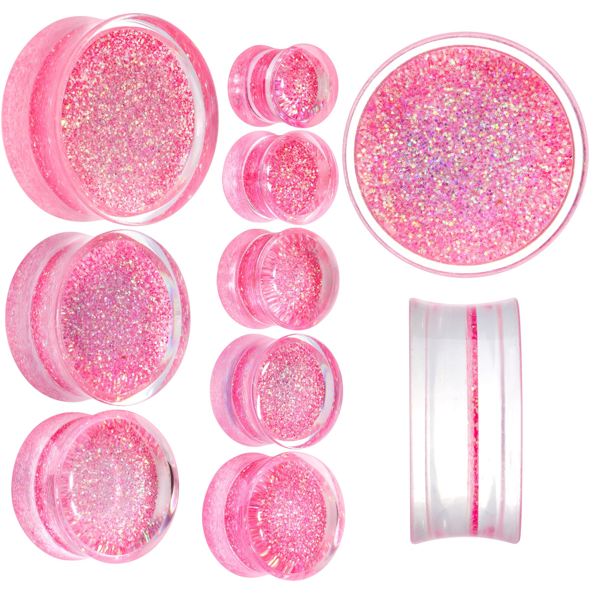 BodyCandy Clear Pink Acrylic Glitter Glam Saddle Plug Set — main product shot