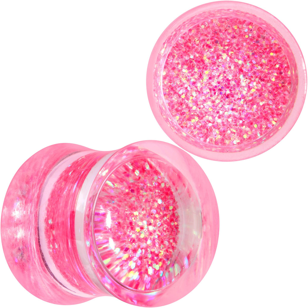 BodyCandy Clear Pink Acrylic Glitter Glam Saddle Plug Set — detail close-up