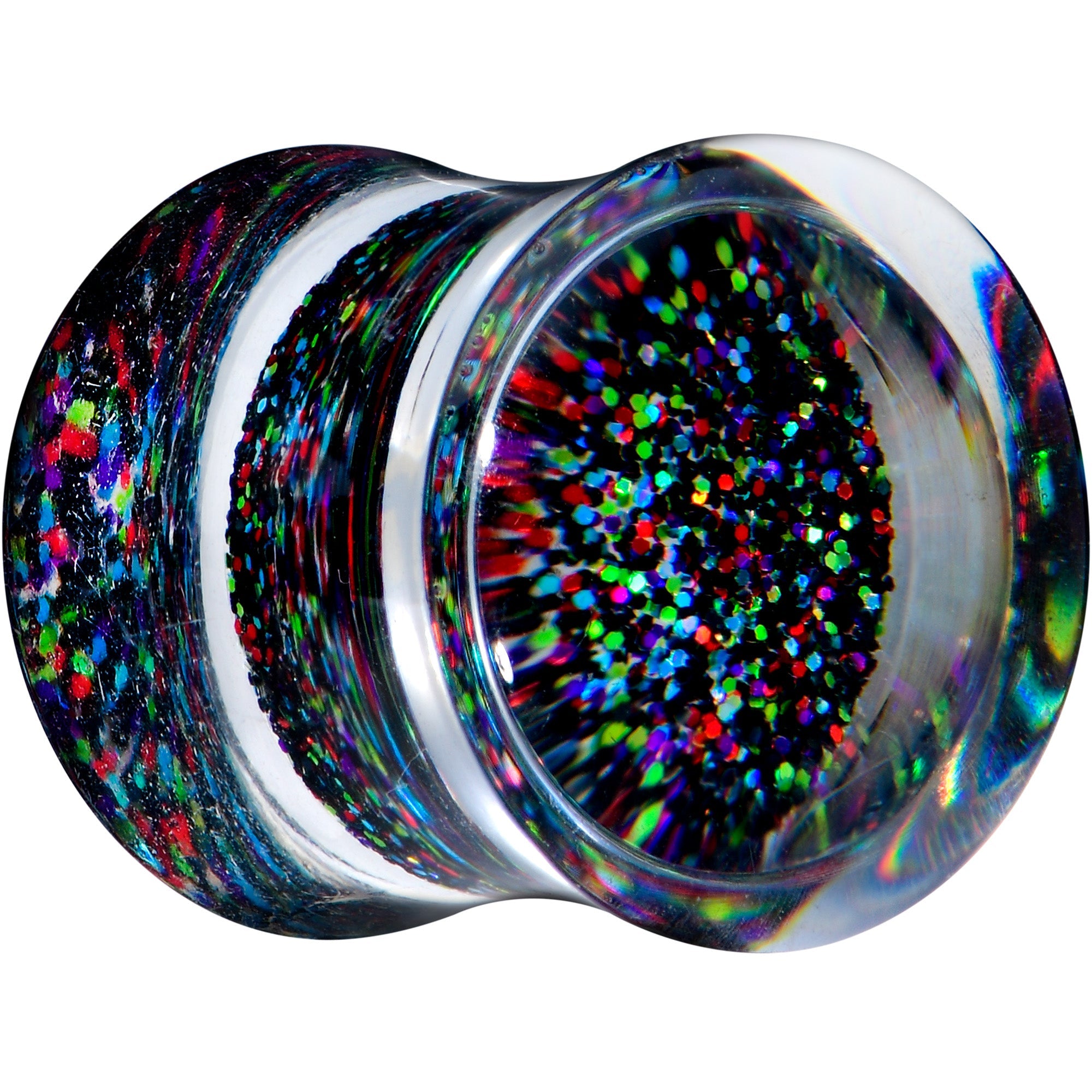 BodyCandy Clear Black Acrylic Rainbow Glitter Glam Saddle Plug Set — lifestyle context