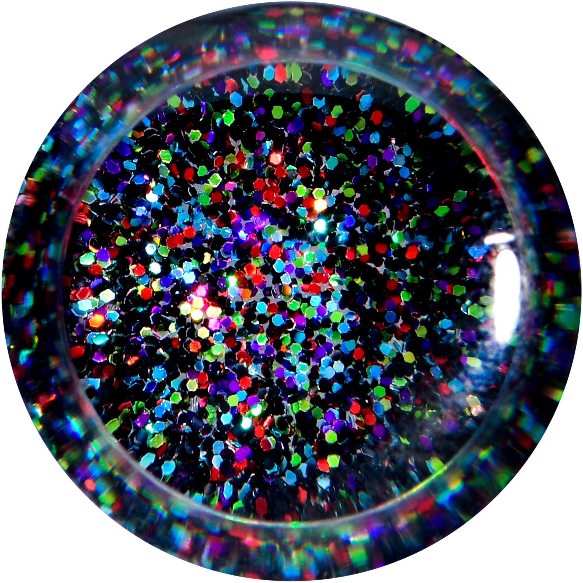 BodyCandy Clear Black Acrylic Rainbow Glitter Glam Saddle Plug Set — side view
