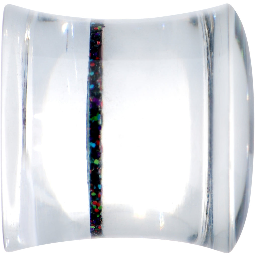 BodyCandy Clear Black Acrylic Rainbow Glitter Glam Saddle Plug Set — back view