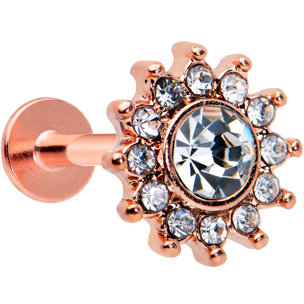 BodyCandy 16G 1/4 Clear Gem Rose Gold Tone Stylish Sun Labret Monroe Tragus — main product shot
