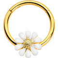 BodyCandy 16G 3/8 Gold Tone Innocence White Flower Hinged Segment Ring — main product shot