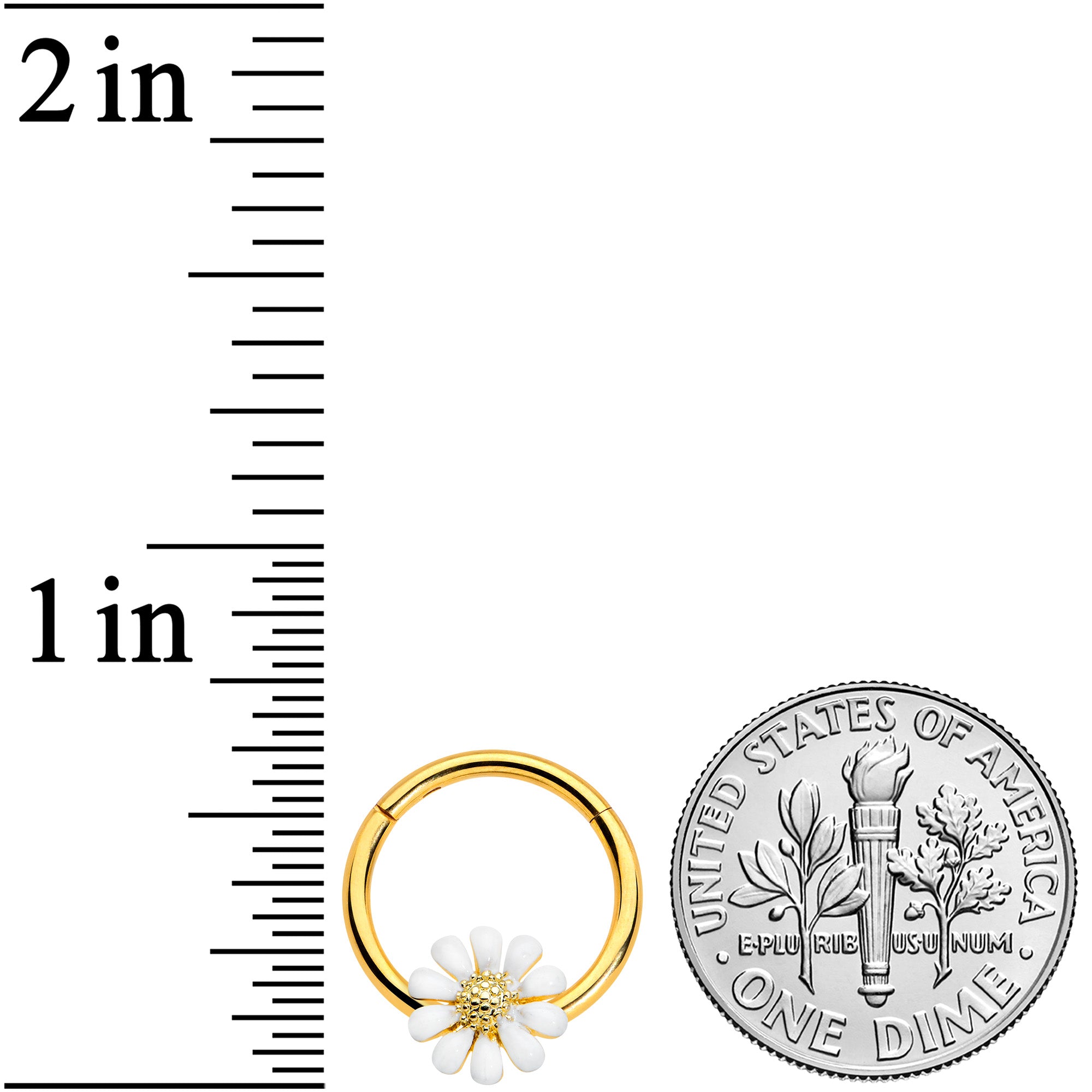 BodyCandy 16G 3/8 Gold Tone Innocence White Flower Hinged Segment Ring — lifestyle context