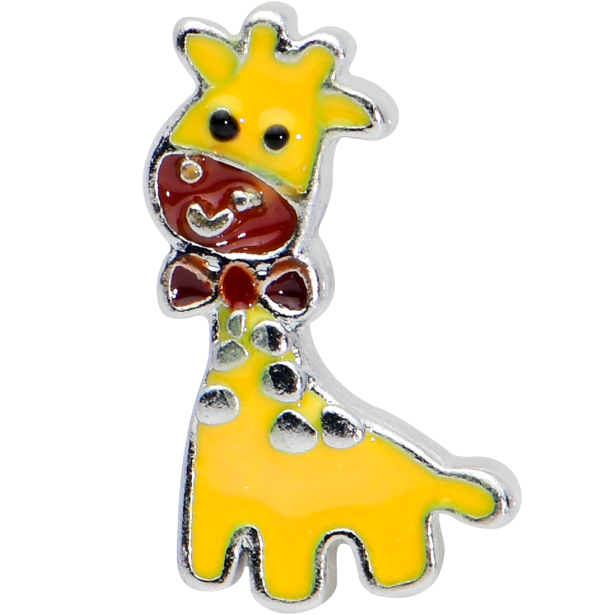 BodyCandy 16G 1/4 Bow Tie Yellow Red Giraffe Cartilage Tragus Earring — detail close-up