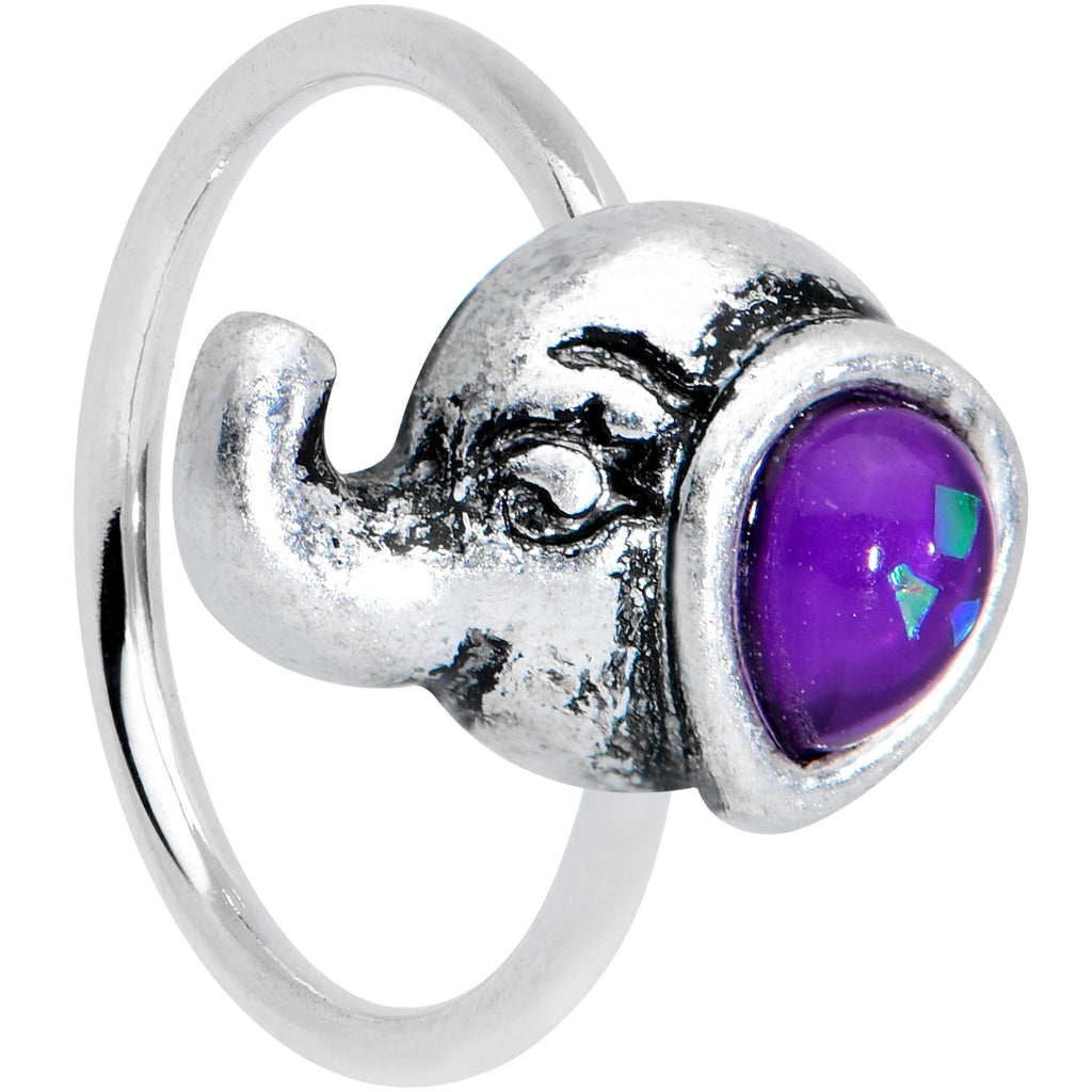 BodyCandy 20G 5/16 Blue Faux Opal Elegant Elephant Nose Hoop — main product shot