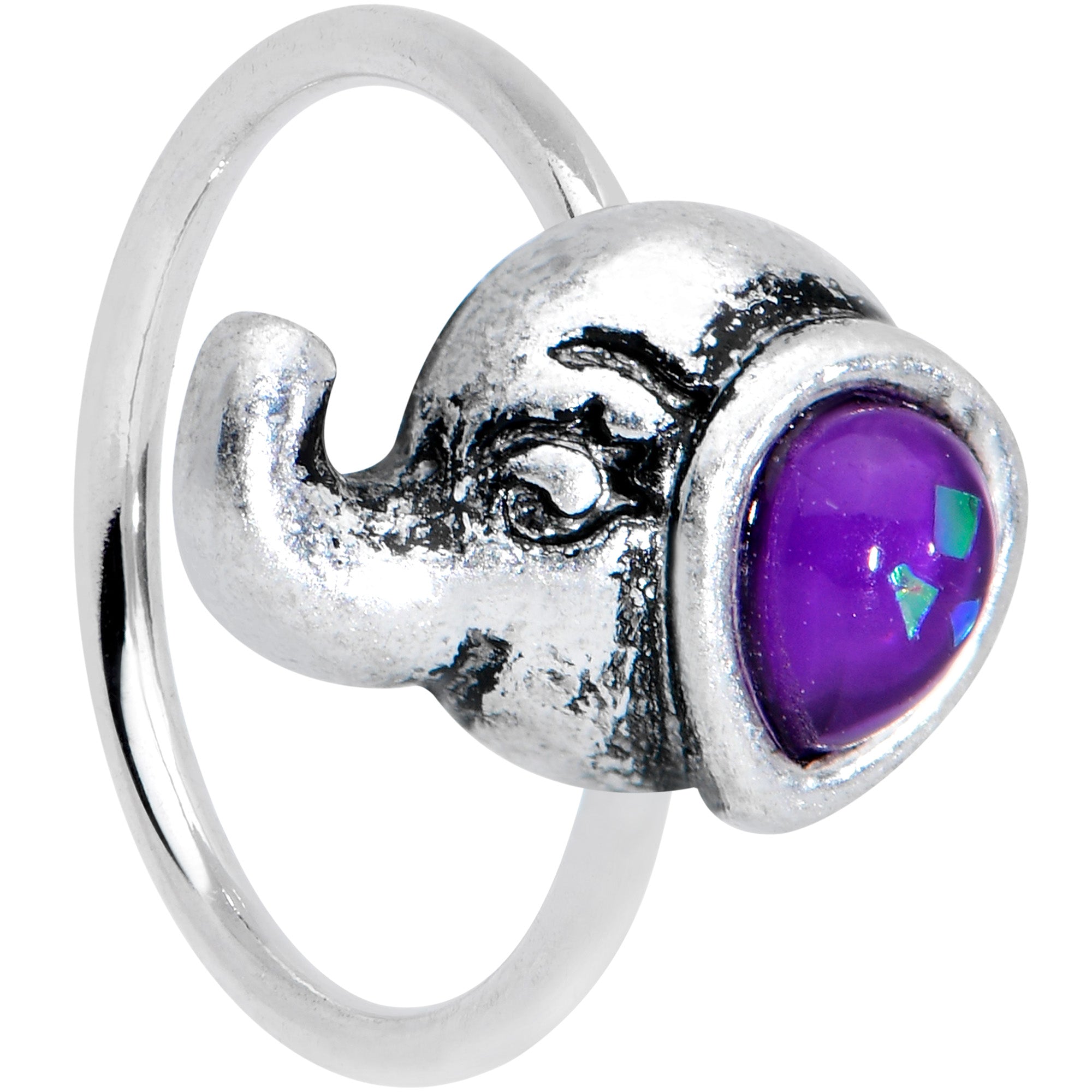 BodyCandy 20G 5/16 Blue Faux Opal Elegant Elephant Nose Hoop — main product shot