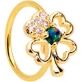 BodyCandy 20G 5/16 Green Synth Opal Gold Tone Shamrock St Patricks Nose Hoop — main product shot