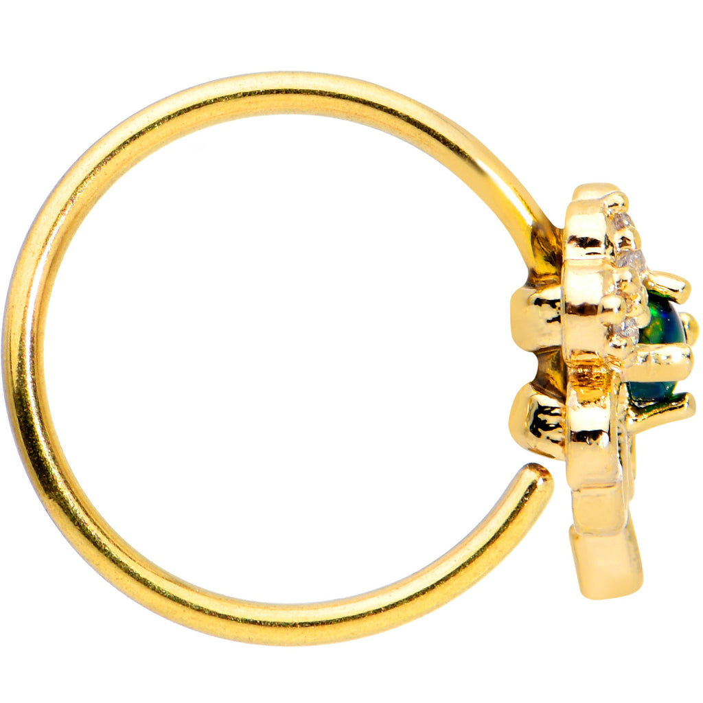 BodyCandy 20G 5/16 Green Synth Opal Gold Tone Shamrock St Patricks Nose Hoop — lifestyle context