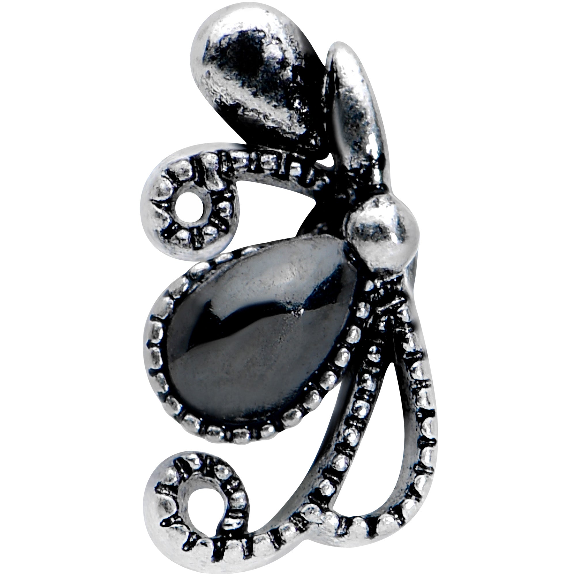 BodyCandy 16G 5/16 Black Gem Abstract Bow Labret Monroe Tragus — detail close-up