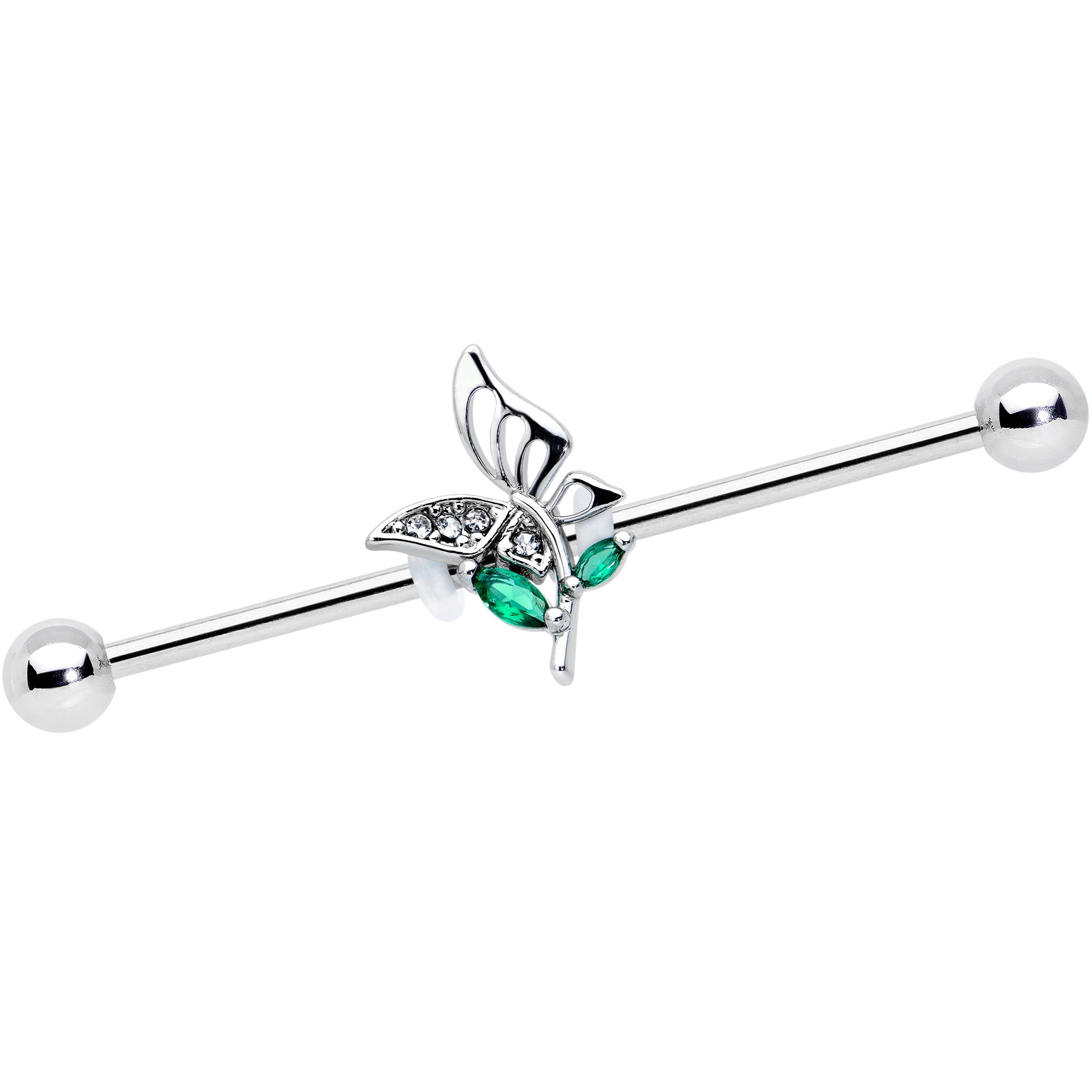 BodyCandy 14G Clear Green Gem Floral Butterfly Industrial Barbell 38mm — main product shot