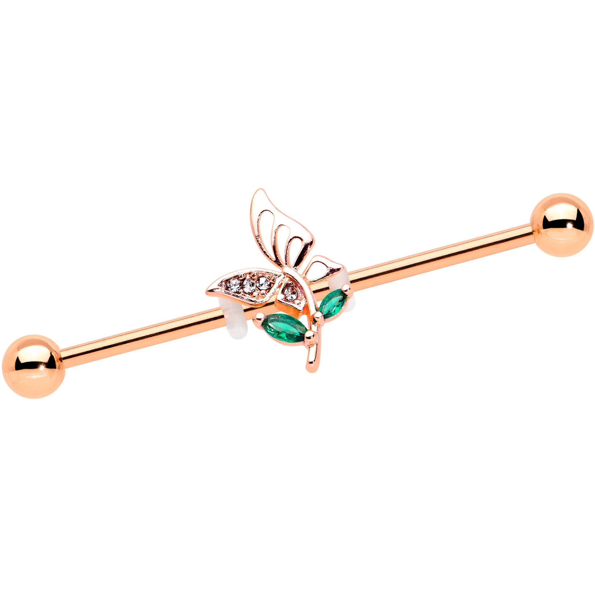 BodyCandy 14G Clear Gem Rose Gold Tone Floral Butterfly Industrial Barbell 38mm — main product shot