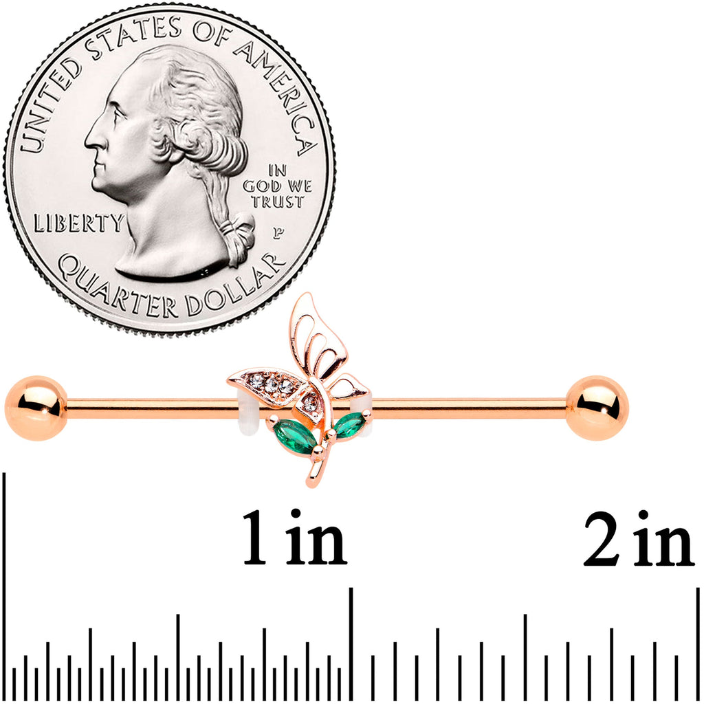 BodyCandy 14G Clear Gem Rose Gold Tone Floral Butterfly Industrial Barbell 38mm — detail close-up
