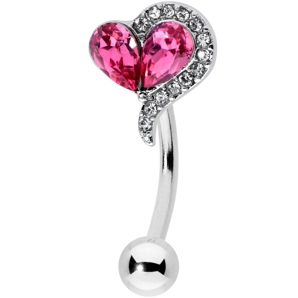 BodyCandy Clear Pink Gem Curve Heart Valentines Day Top Mount Belly Ring — main product shot