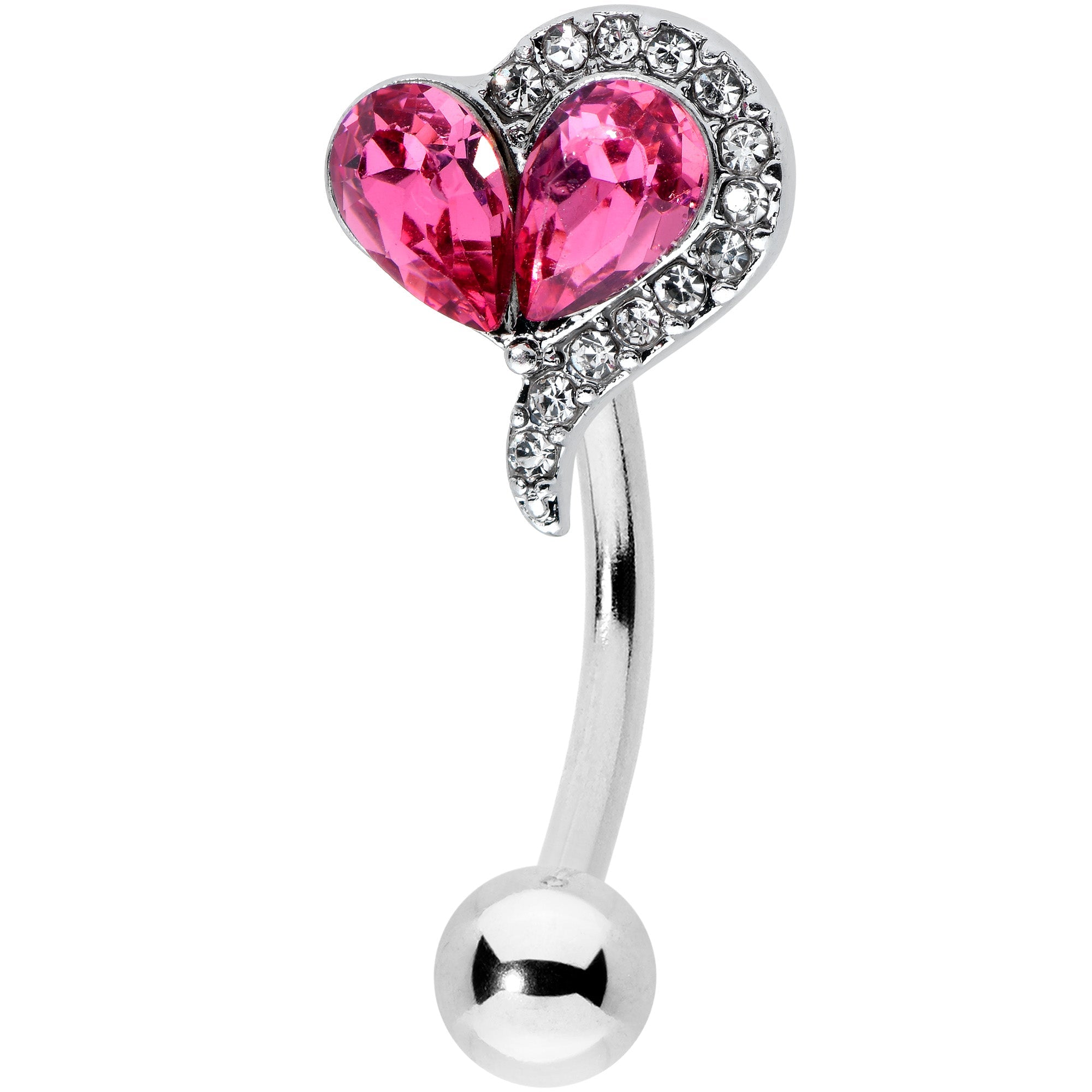 BodyCandy Clear Pink Gem Curve Heart Valentines Day Top Mount Belly Ring — main product shot