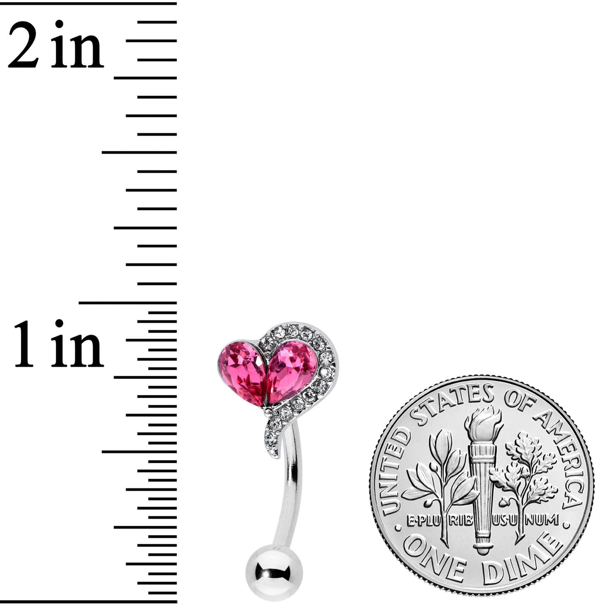 BodyCandy Clear Pink Gem Curve Heart Valentines Day Top Mount Belly Ring — detail close-up