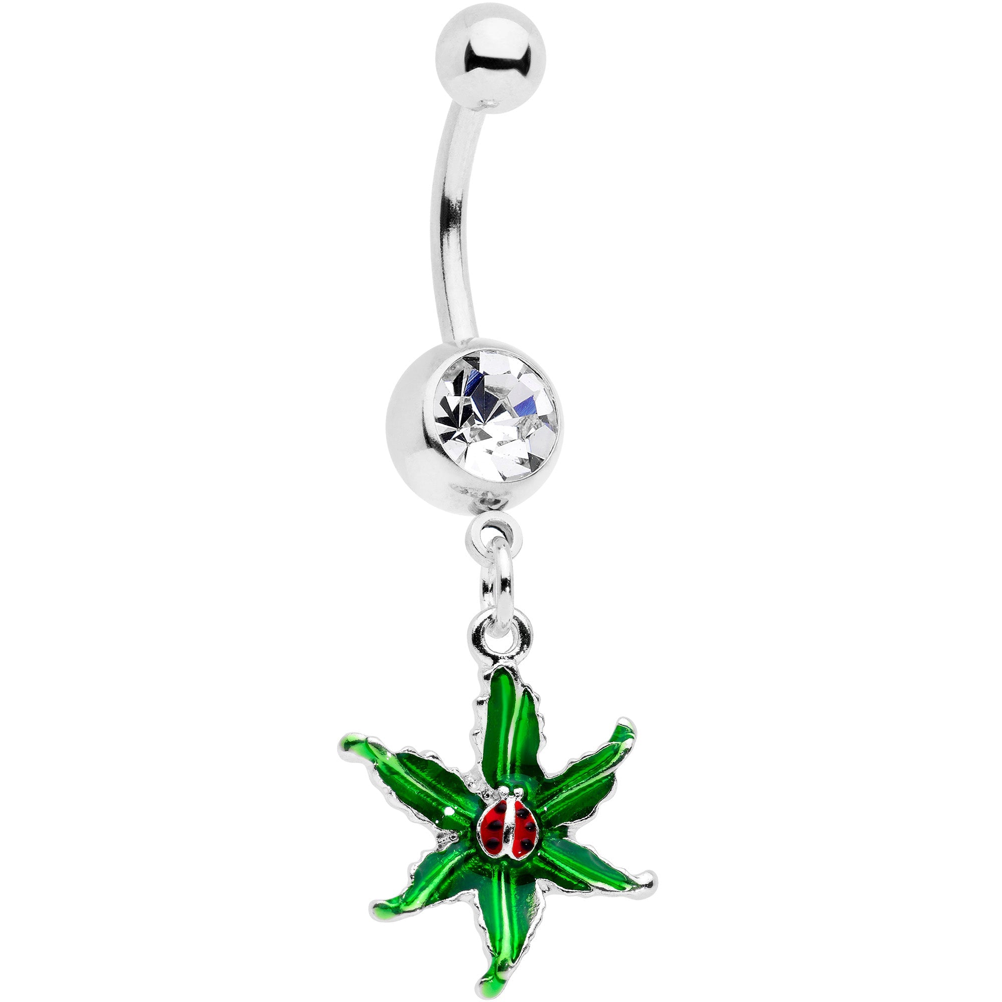 BodyCandy Clear Gem Tiny Ladybug Leaves Dangle Belly Ring — main product shot