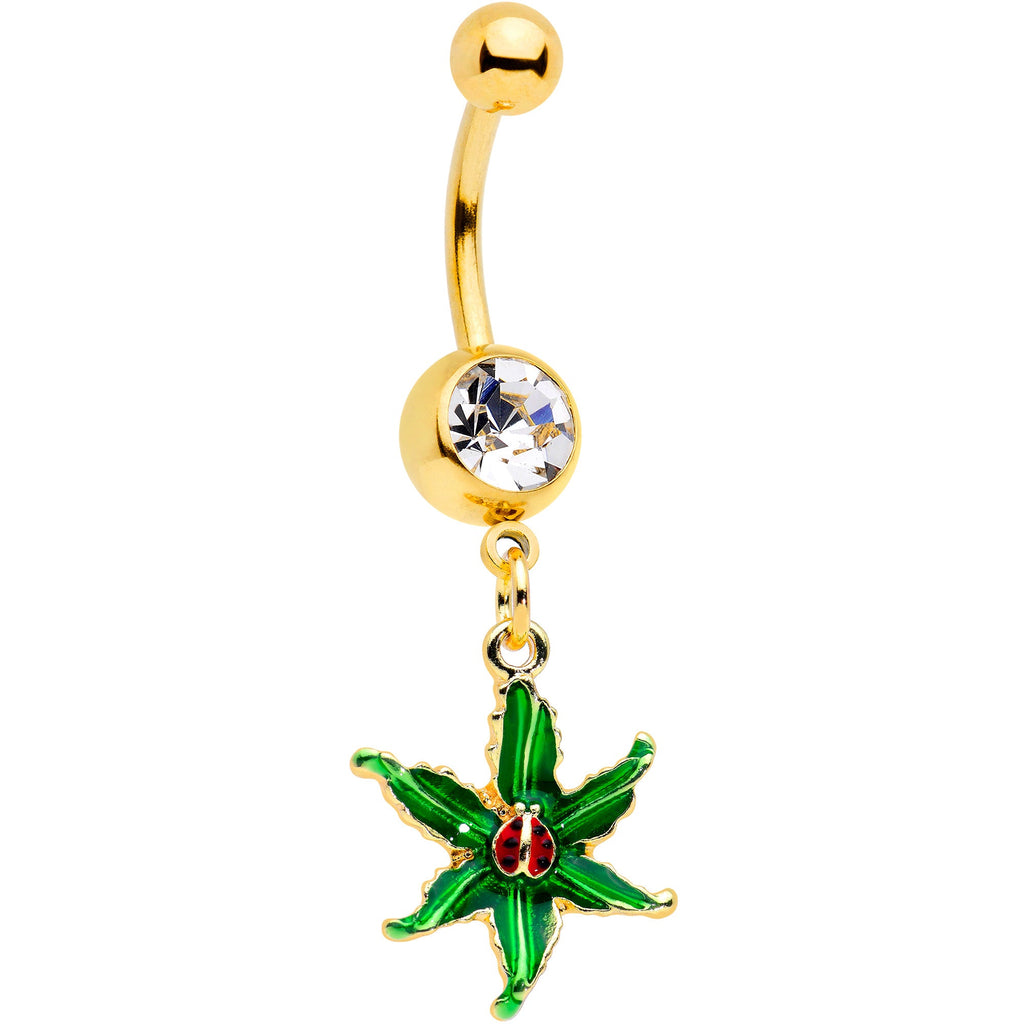 BodyCandy Clear Gem Gold Tone Tiny Ladybug Leaves Dangle Belly Ring — main product shot