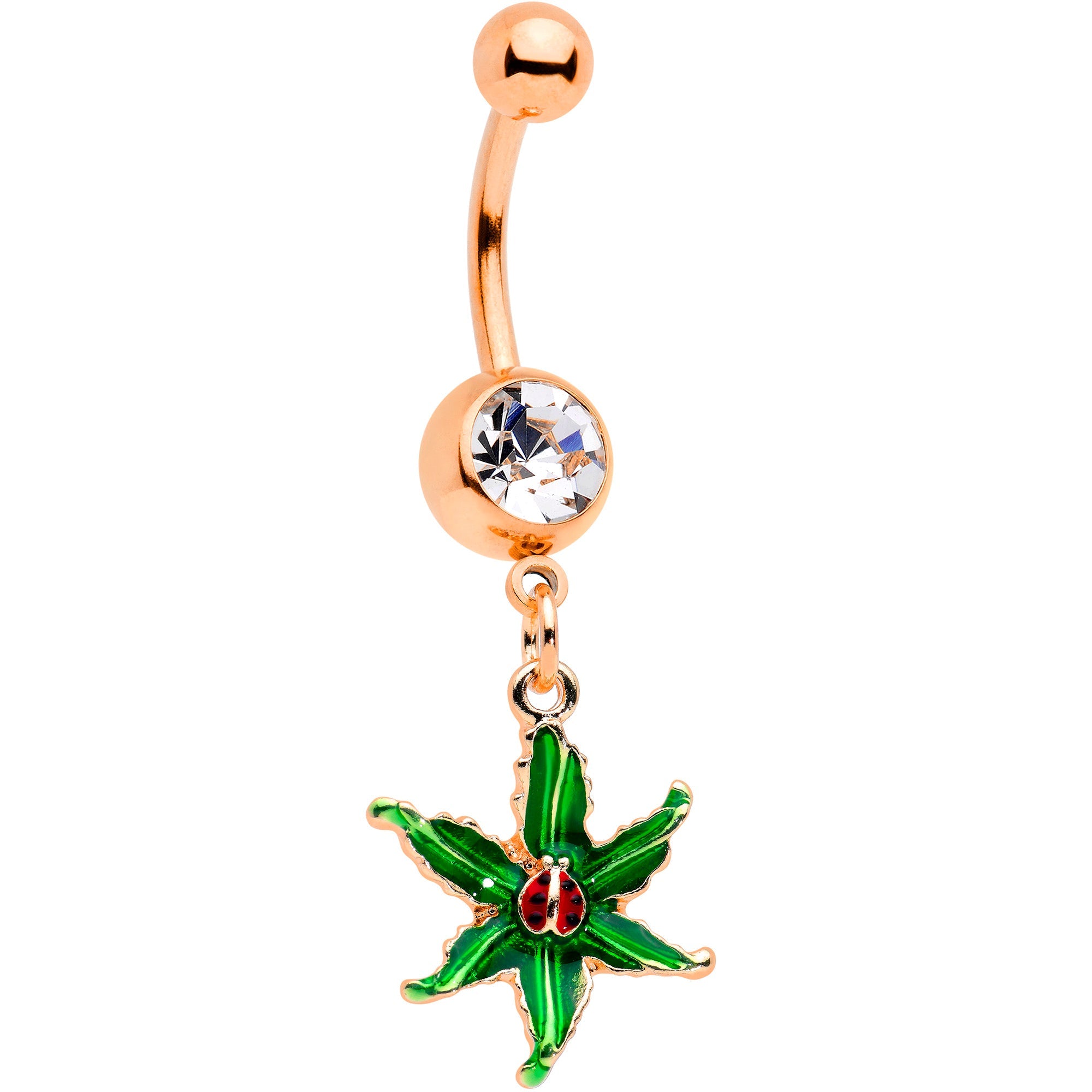 BodyCandy Clear Gem Rose Gold Tone Tiny Ladybug Leaves Dangle Belly Ring — main product shot