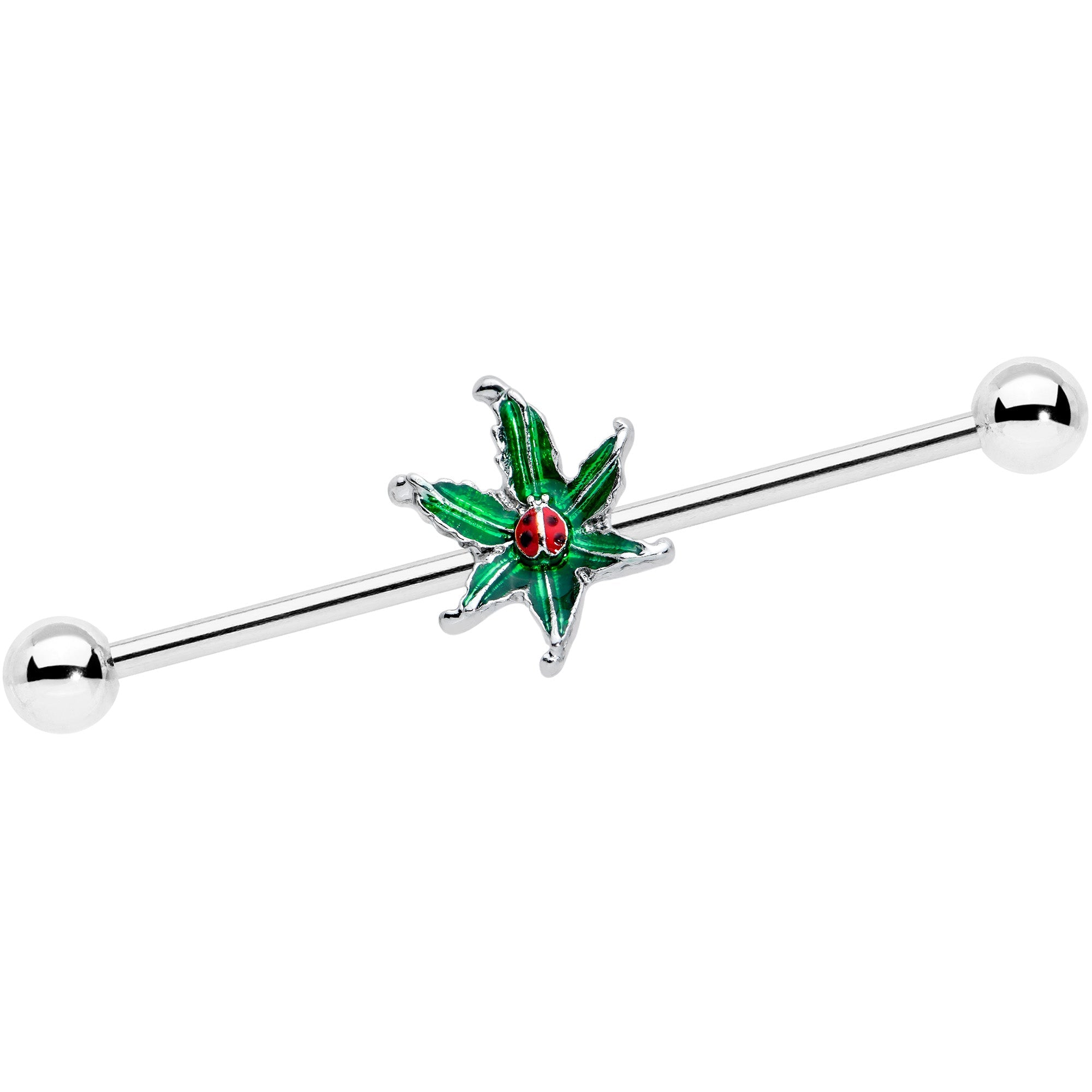 BodyCandy 14G Tiny Ladybug Leaves Industrial Barbell 38mm — main product shot