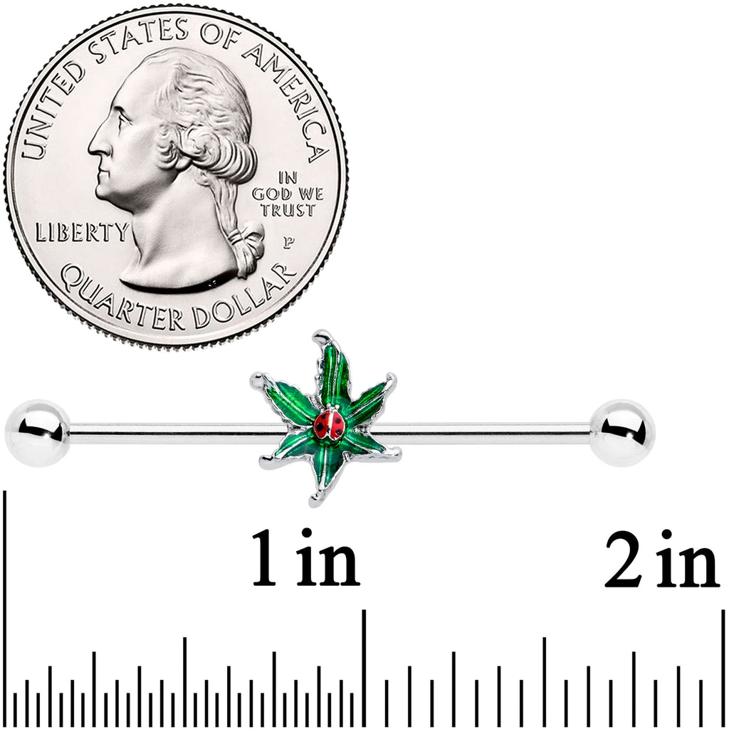 BodyCandy 14G Tiny Ladybug Leaves Industrial Barbell 38mm — detail close-up