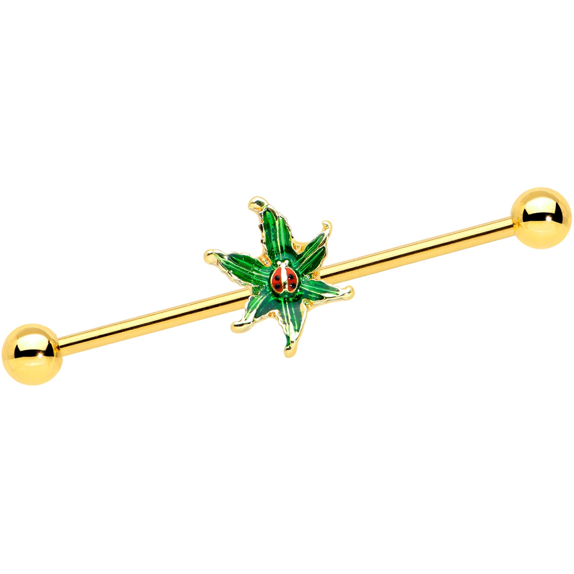 BodyCandy 14G Gold Tone Tiny Ladybug Leaves Industrial Barbell 38mm — main product shot
