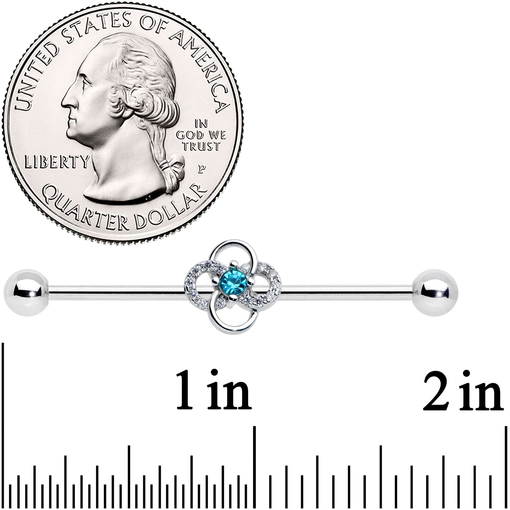 BodyCandy 14G Clear Blue Gem Celtic Knot Industrial Barbell 38mm — detail close-up