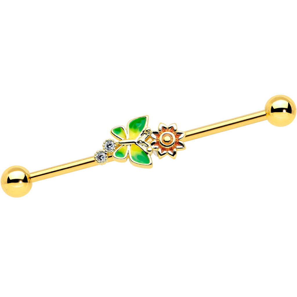 BodyCandy 14G Clear CZ Gem Gold Tone Sun Butterfly Industrial Barbell 38mm — main product shot