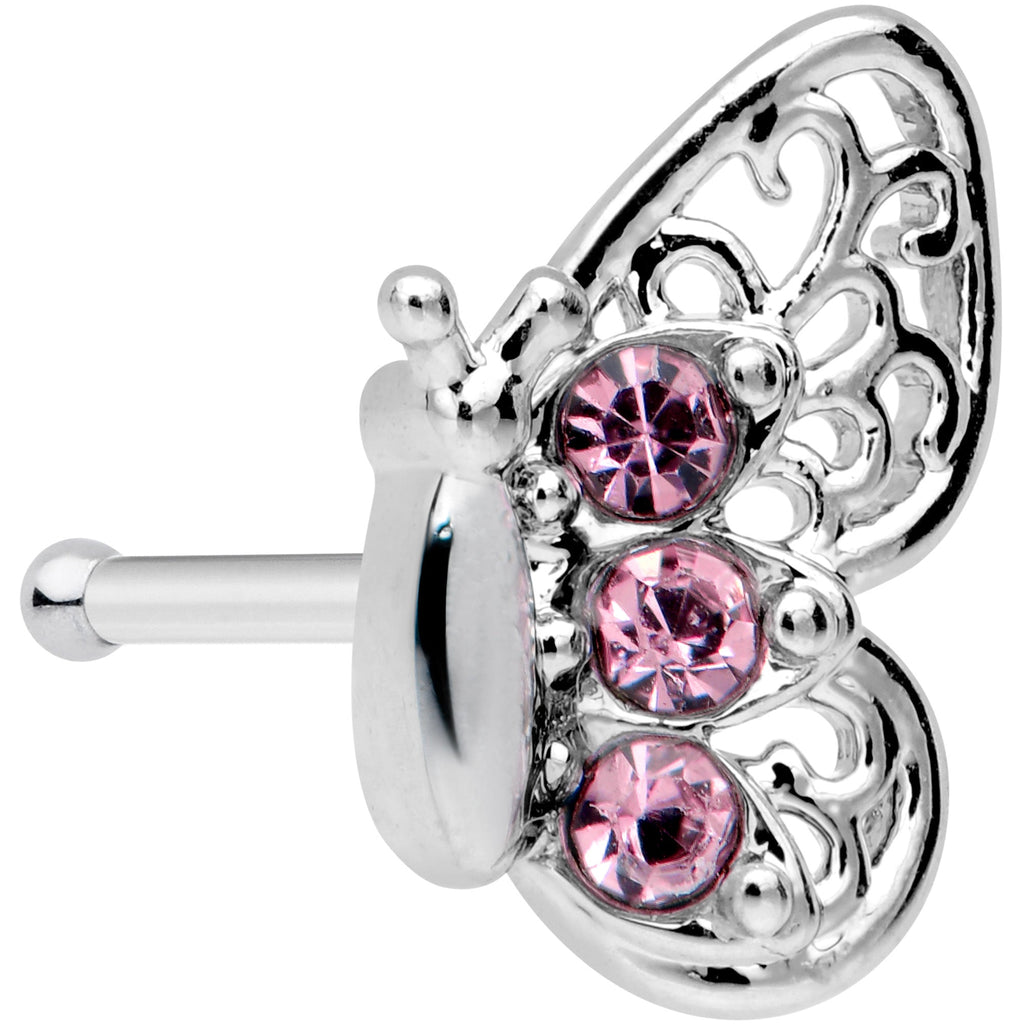 BodyCandy 20G 1/4 Pink Gem Lacy Butterfly Nose Bone — main product shot