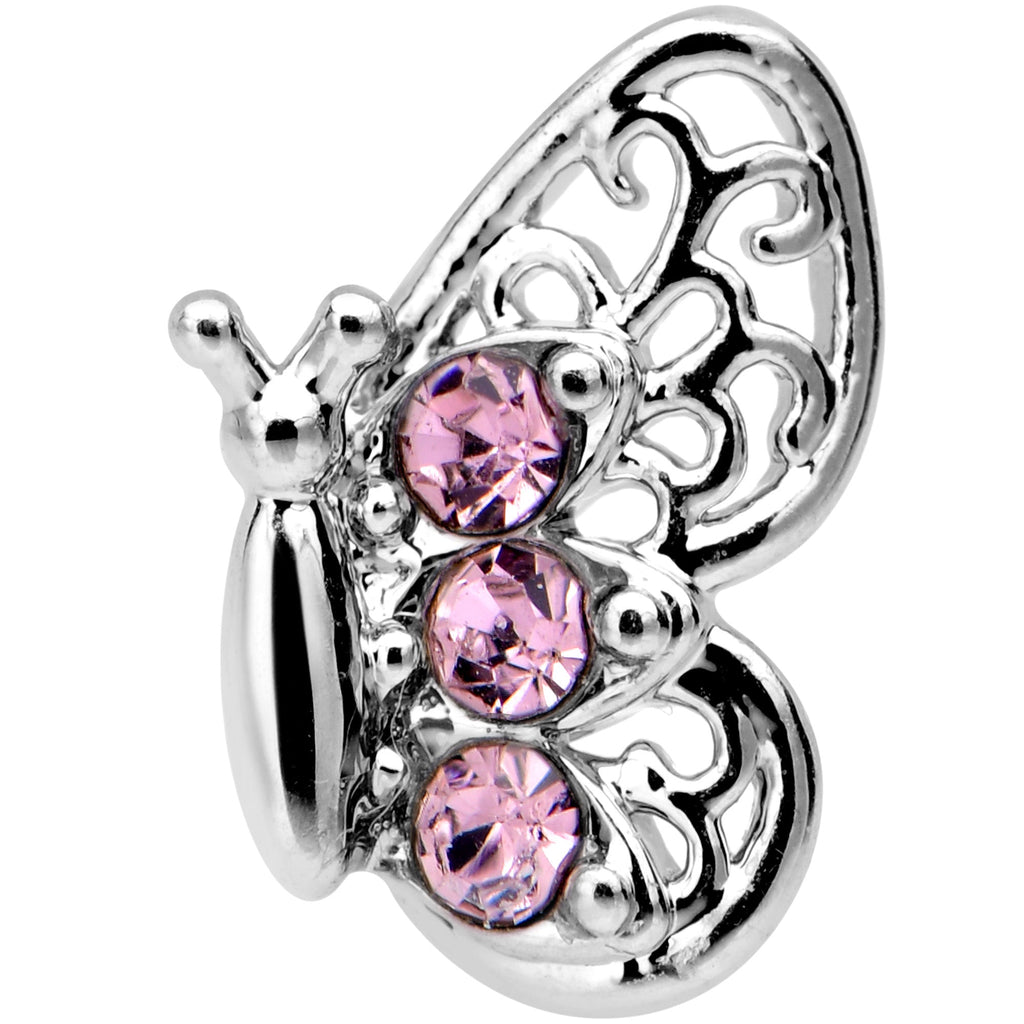BodyCandy 20G 1/4 Pink Gem Lacy Butterfly Nose Bone — detail close-up