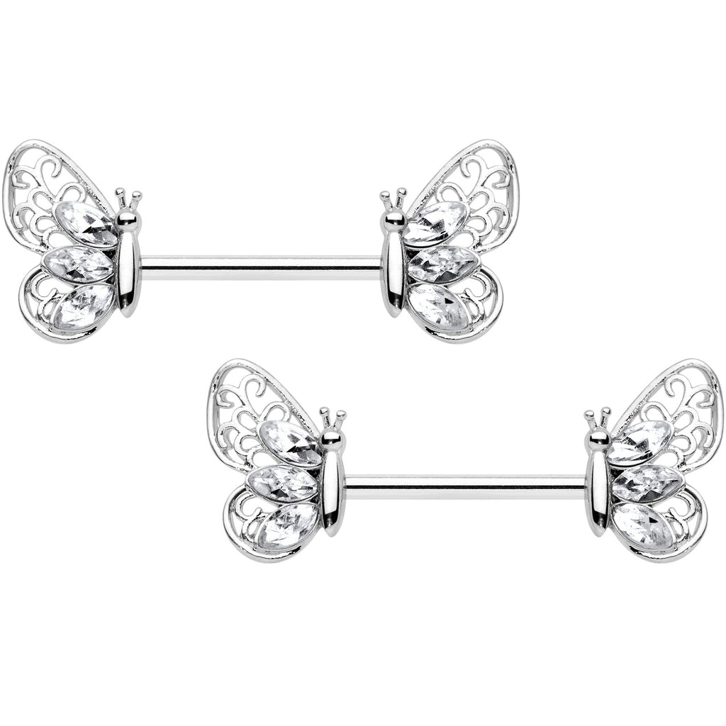BodyCandy 14G 9/16 Clear Gem Lacy Butterfly Barbell Nipple Ring Set — main product shot