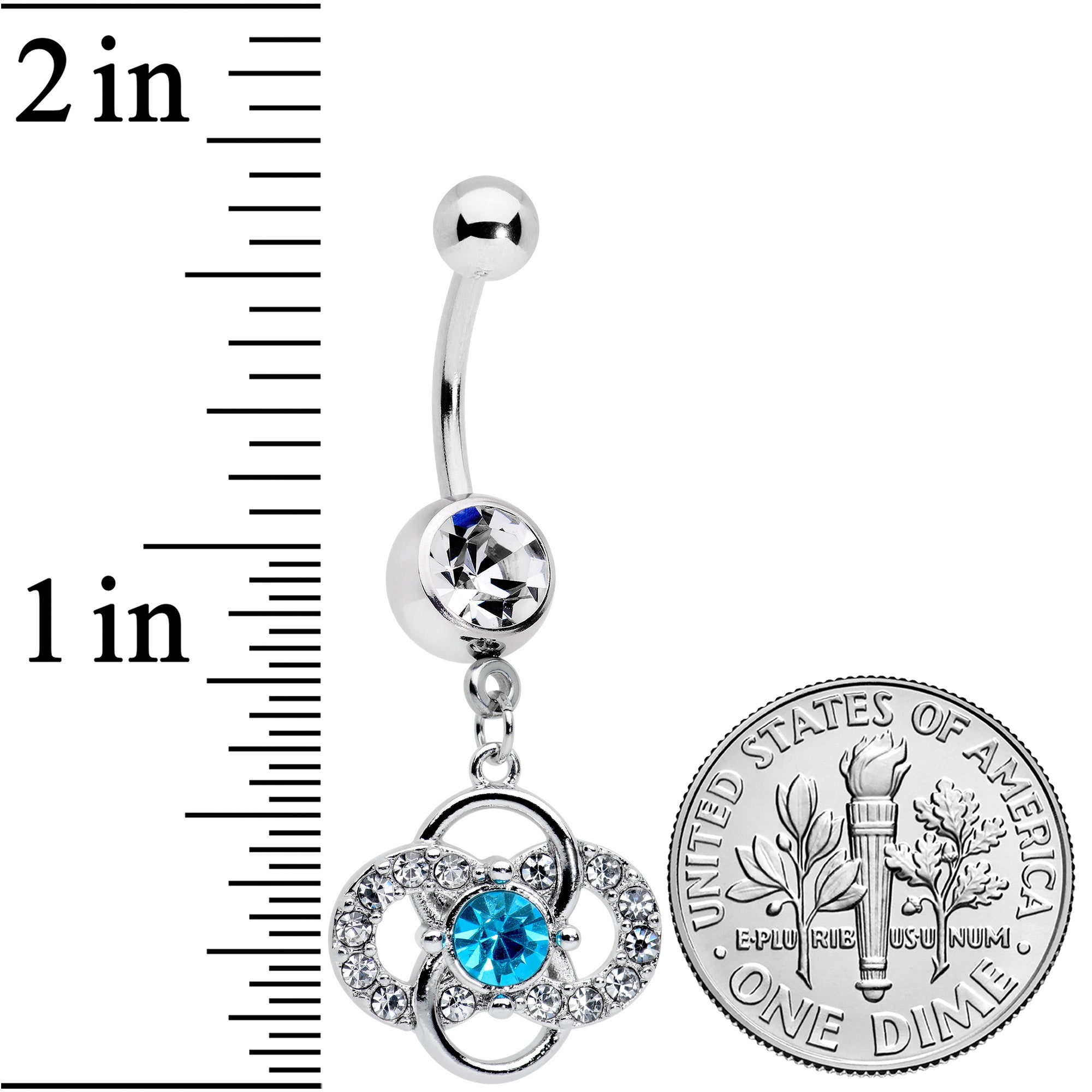 BodyCandy Clear Blue Gem Celtic Knot Dazzle Dangle Belly Ring — detail close-up